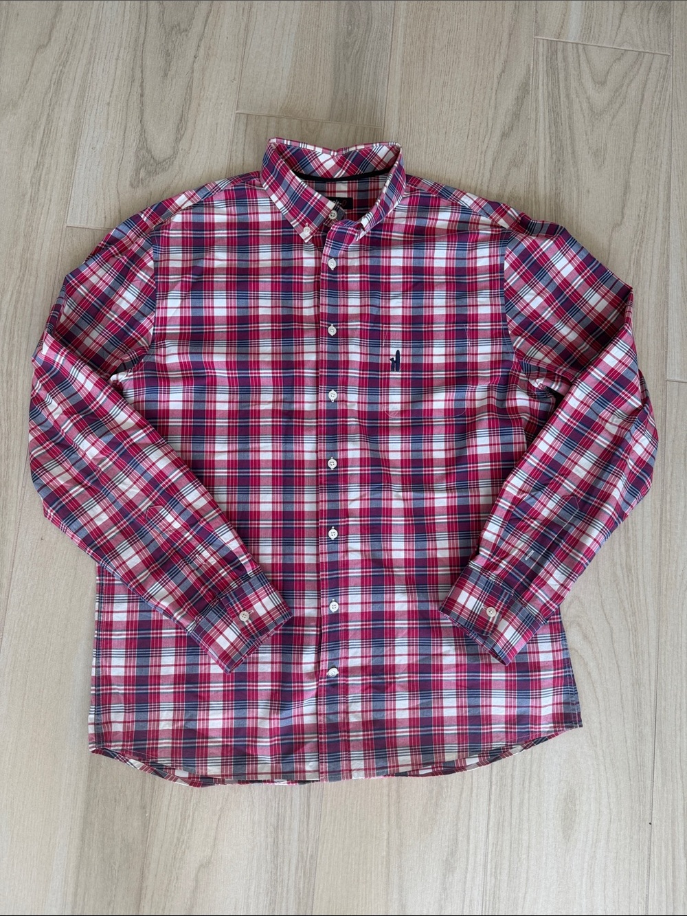Mens Johnny-O Red Plaid Button-Down Shirt - Classic Casual Size L